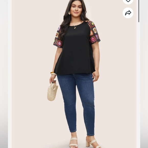 BloomChic Plus Size 3XL Boho Print Lace Panel Raglan Sleeve Blouse us22-24 - Picture 4 of 6
